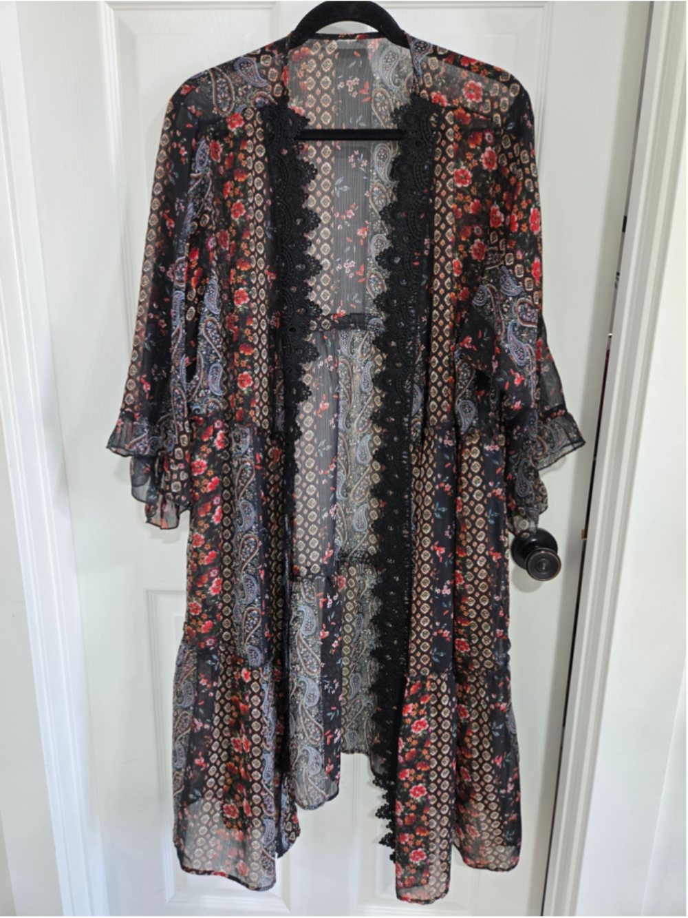 Women's Unbranded Floral Paisley duster Black Red